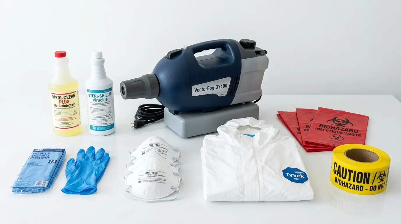 Professional biohazard remediation crew working in Compton